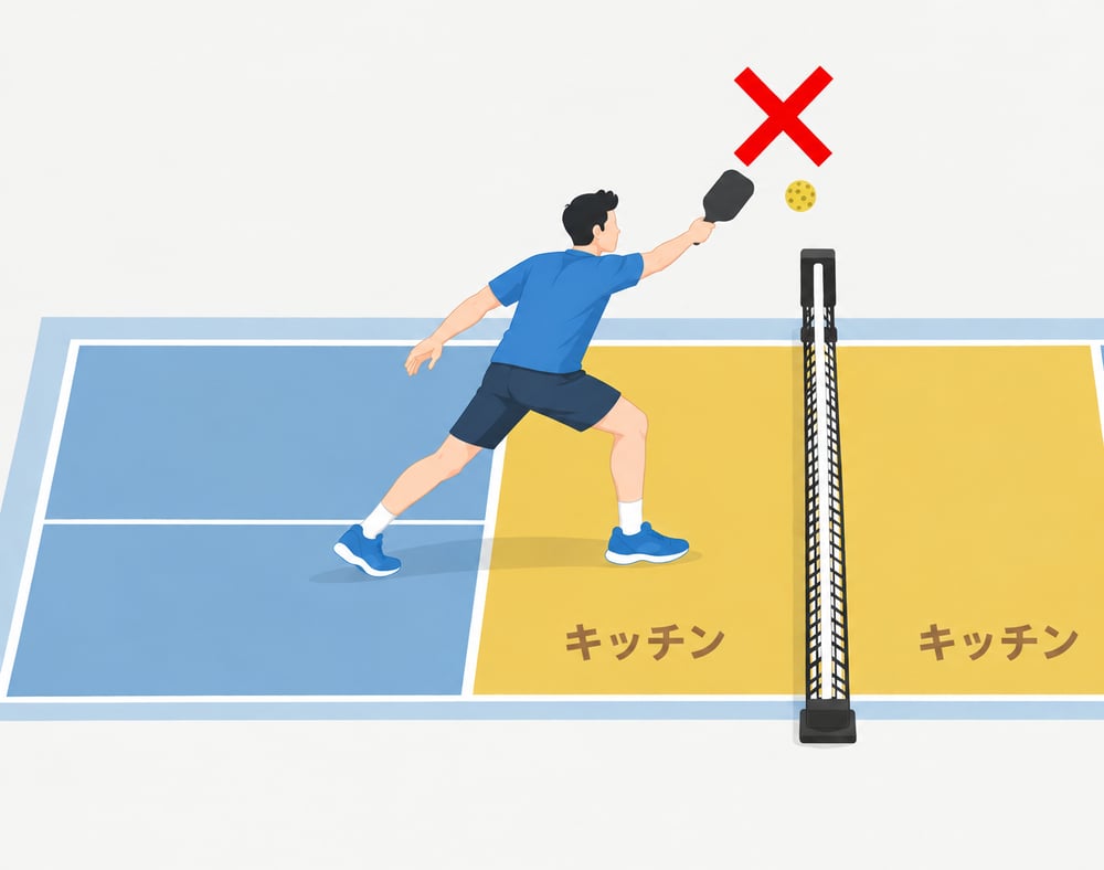 キッチンに踏み込んでノーバウンドで打つのは反則
